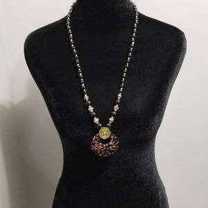 Othr Black and Gold Beaded Necklace with Pendant